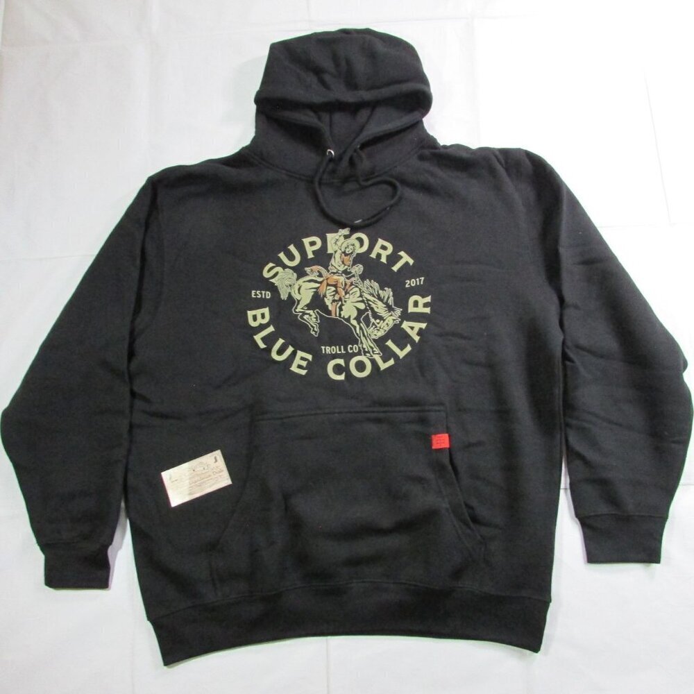 Troll Co. Women's Support Blue Collar Rodeo Graphic Hooded Pullover Sweatshirt B